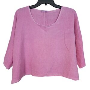 Colette Italy Hot Pink Cotton Linen Boxy Crop Top Oversized Scoop Neck one size